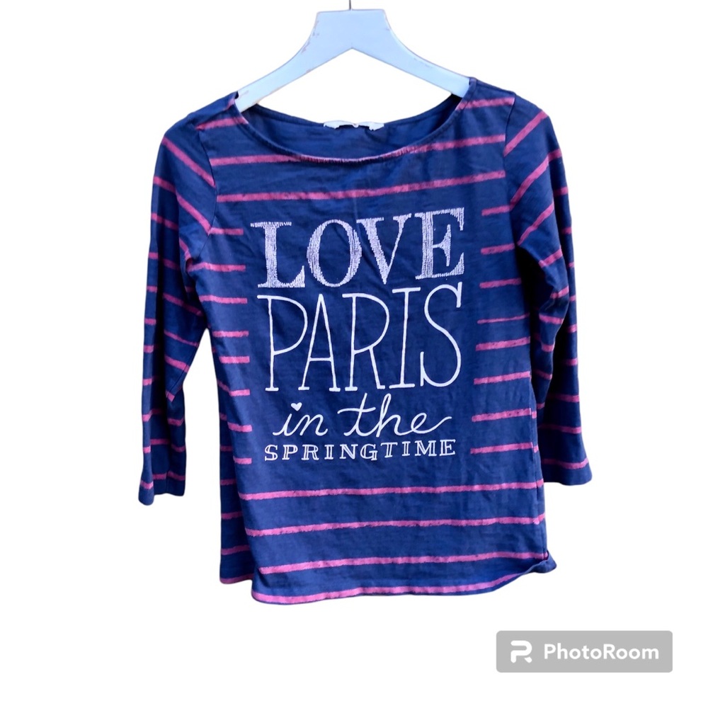 Old Navy Tee Shirt Love Paris in Springtime 100% Cotton Striped Medium